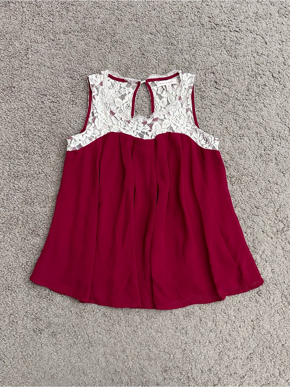 Margo & Sebastian Burgundy Lace Sleeveless Top Womens XS